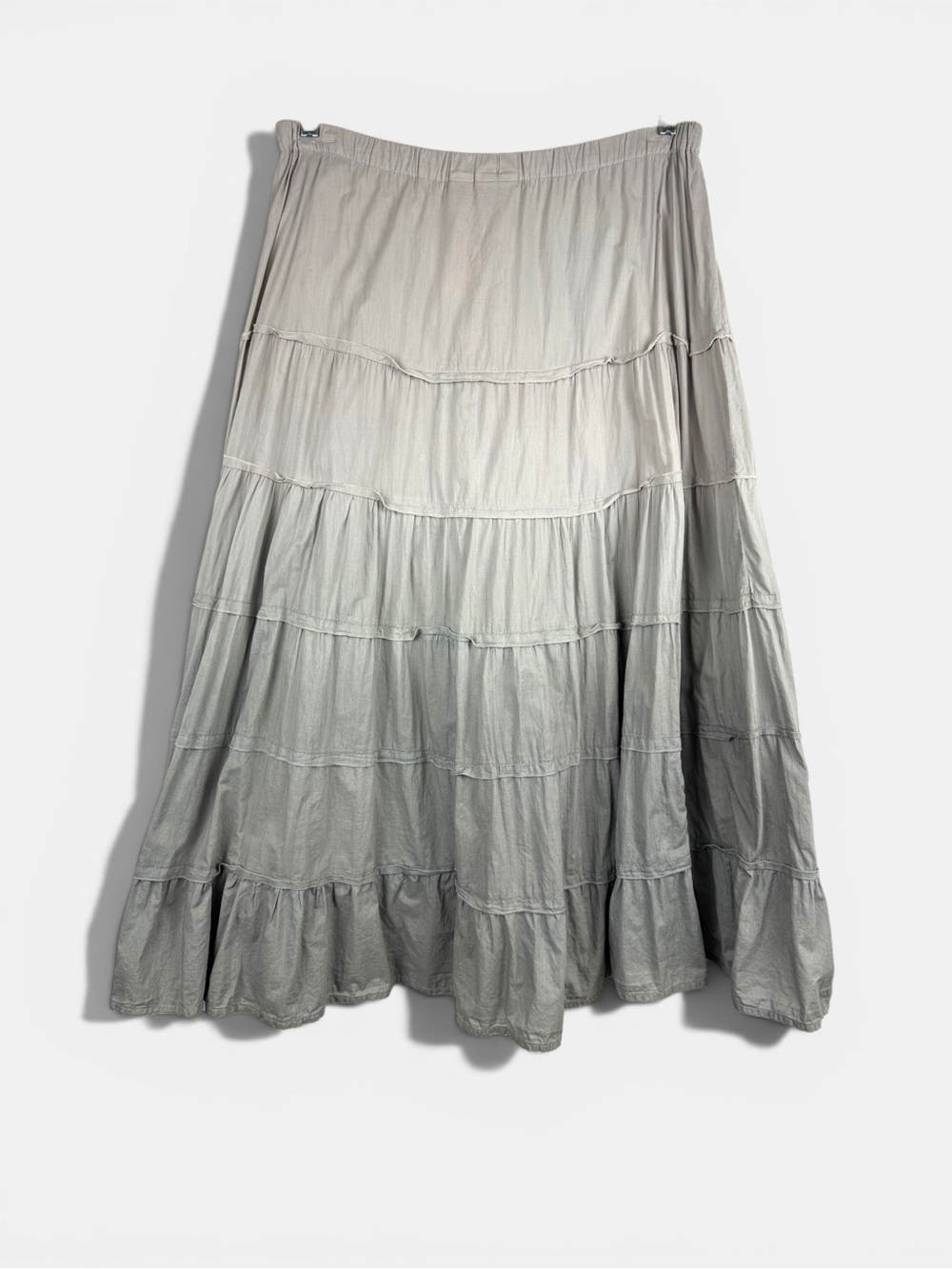 Chico’s Gray Ombré Tiered Maxi Skirt Pull On Size 2 US L Boho Peasant